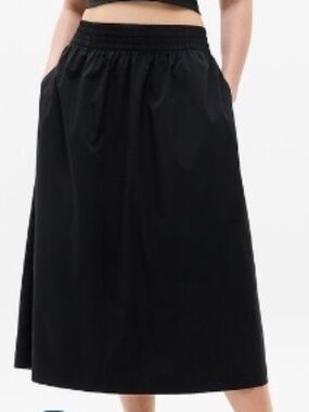 Athleta Mid Day Midi Poplin Skirt, black, size Medium, New without tags